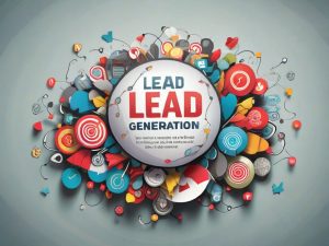 A colorful digital illustration featuring a large white sphere with the text "Lead Generation" written on it. Surrounding the sphere are various icons and shapes in red, blue, yellow, and gray tones, symbolizing different aspects of digital marketing. - Ketamine