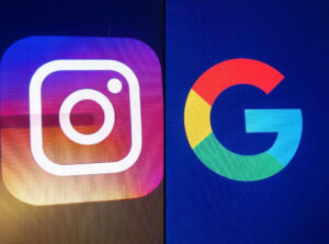 A split-screen image featuring the Instagram logo, ideal for Instagram Ads, on the left and the Google logo on the right—all set against vibrant backgrounds. - Ketamine